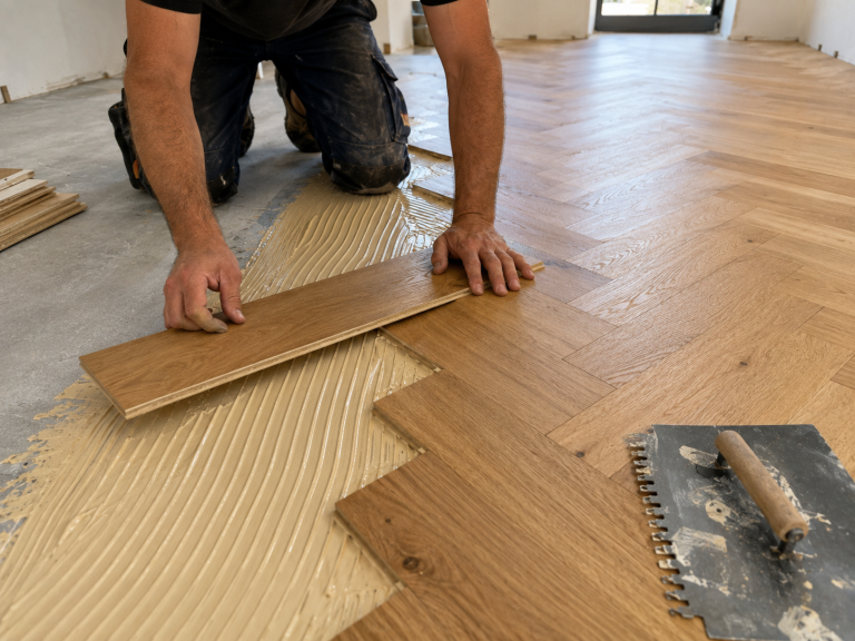 Pose de parquet collé